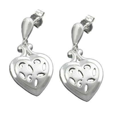 Ohrringe Ohrstecker Herz Herzen aus 925 Silber matt, Rand glänzend, für Damen