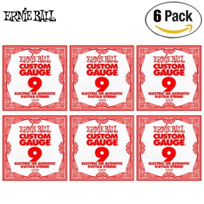 6-PACK Ernie Ball P01009 Plain Steel .009 Electric or Acoustic Guitar Strings
