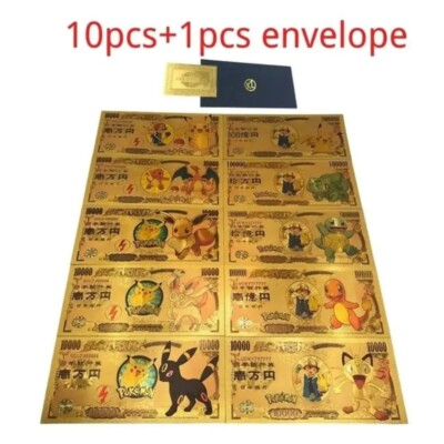 Billet de banque Pokémon doré 10 000 Yens - Pikachu - Collection rare 138