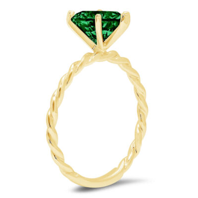 Pre-owned Pucci 2 Heart Cut Emerald Designer Rope Statement Classic Ring Real 14k Yellow Gold