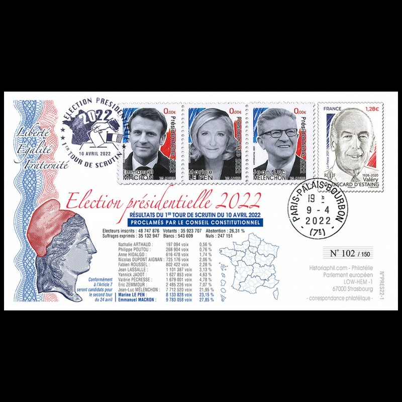 Pres22-1t2: Fdc France 1Â° Tour PrÃSidentielle 2022 - Macron, Le Pen, MÃ©Lenchon -