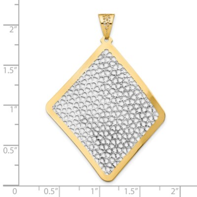 Pre-owned Superdealsforeverything Real 14kt W/rhodium Polished Floral Cut-out Pendant In Two-tone