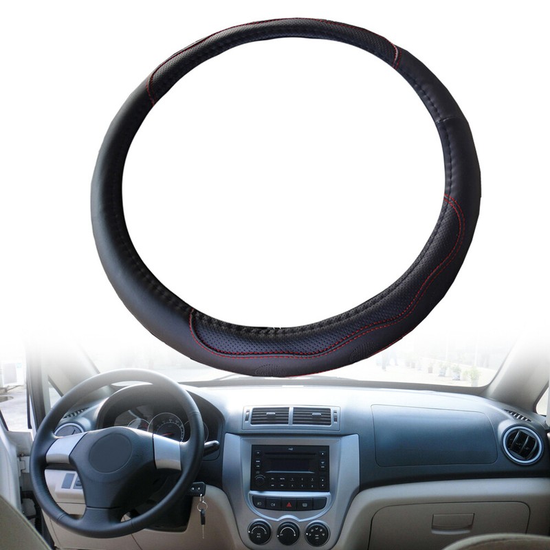 PU Leather Car Steering Wheel Cover Good Grip Car Accessories For 15"/37-38CM US