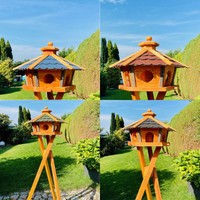 DARLUX Vogel Futter Haus L Sechseck Holz Vogelhaus Braun/ Rot,Blau,Grün,Schwarz