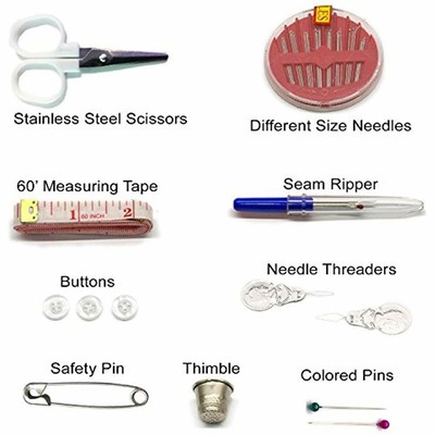 Needlepoint Sewing Kit Bundle Scissors, Thimble, Thread, Needles, Tape Measure,