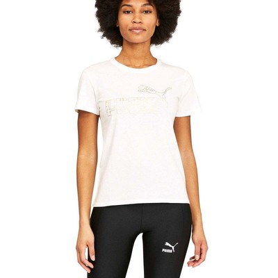 

Футболка Puma с графическим логотипом и круглым вырезом с коротким рукавом женская белая спортивная повседневная 6, Белый