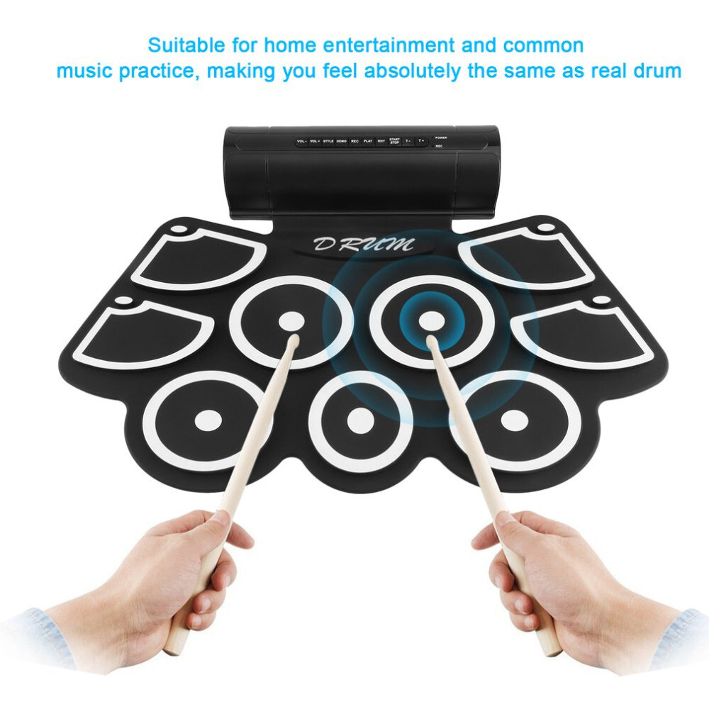 Beginner Roll Up Electric Drum Set USB MIDI Speakers Foot Pedals Drum Sticks Pad