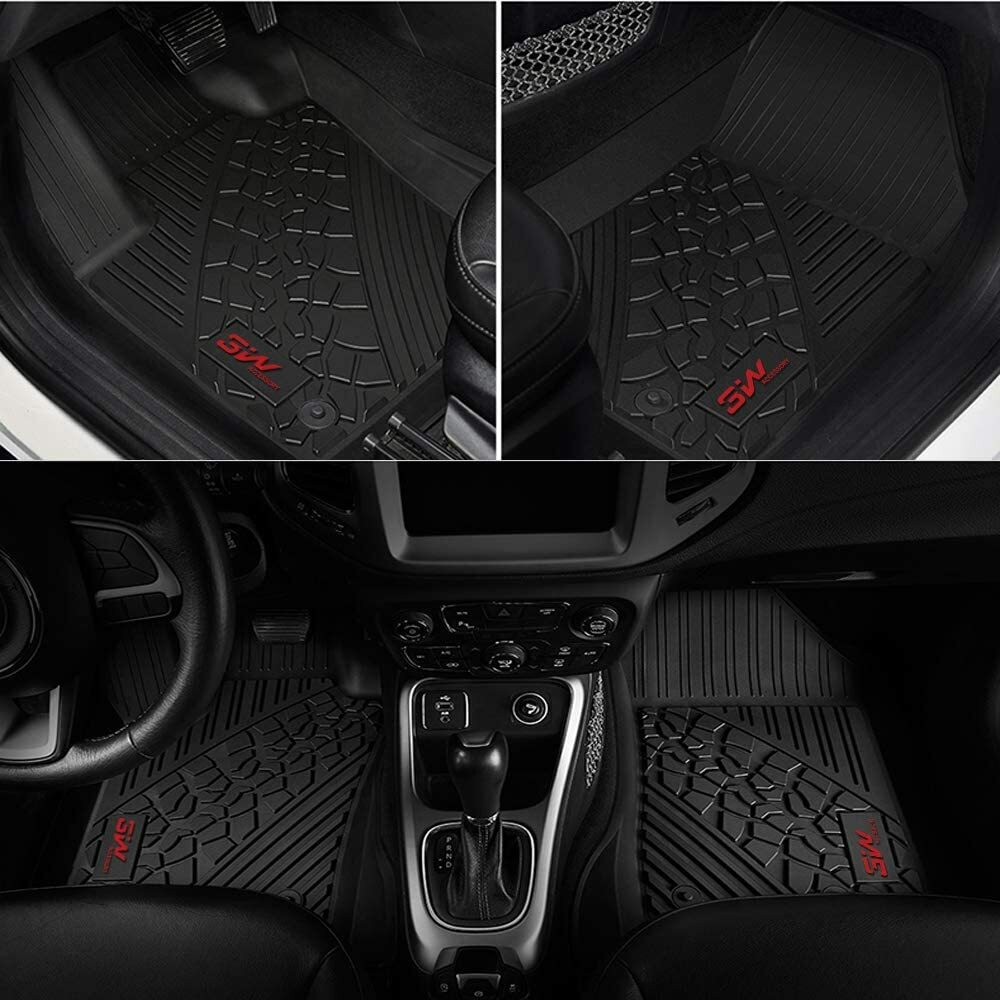 3W Floor Mats Fit For 2020-2024 Jeep Gladiator Car Floor Liner TPE with Red Logo