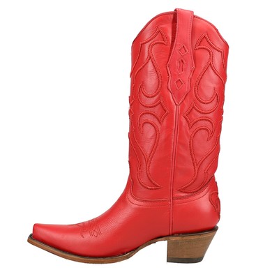 Pre-owned Corral Boots Stitch Embroidery Pattern Inlay Pullstraps Snip Toe Cowboy Womens In Red