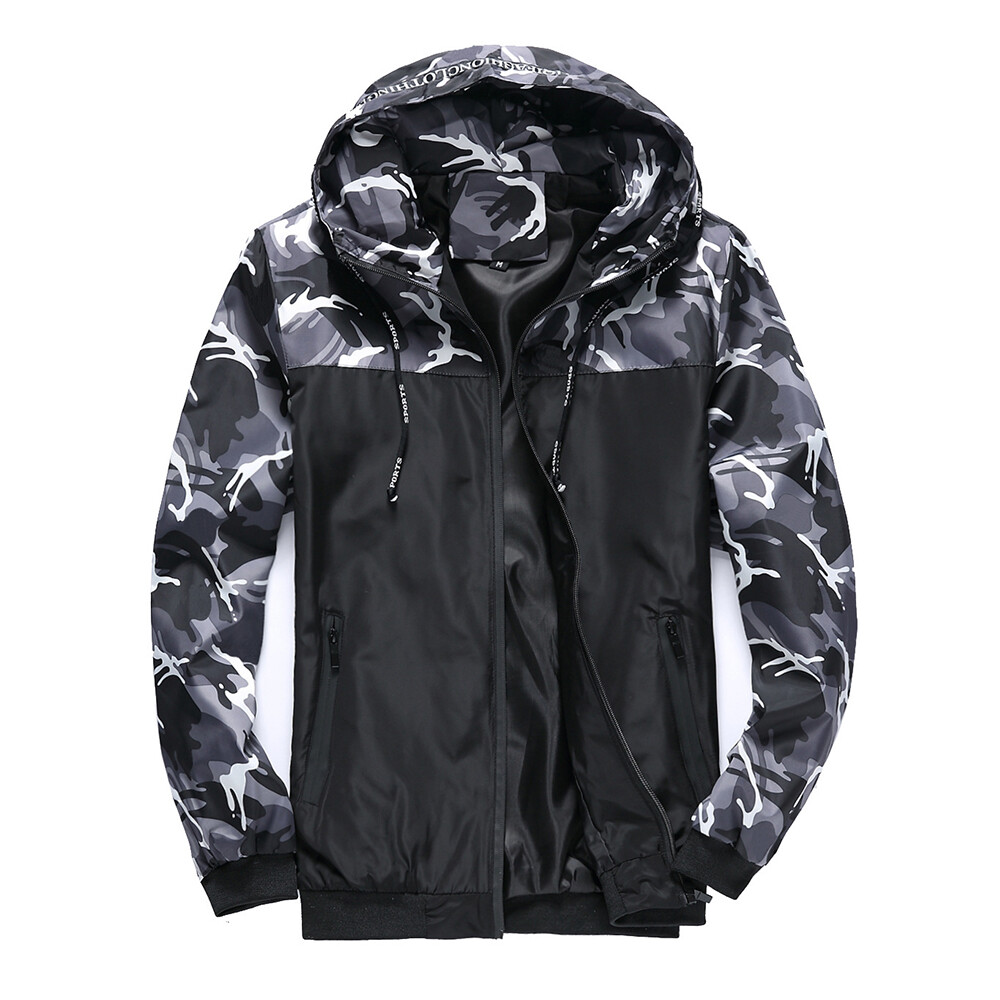 Men Waterproof Camouflage Rain Jacket Hooded Sport Coat Army Windbreaker Outwear