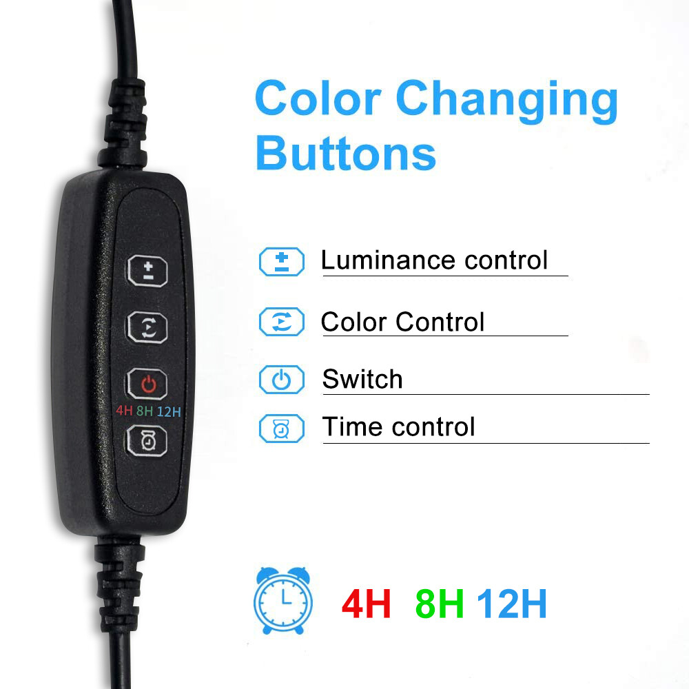 Dimmable LED Aquarium Light with Timer Underwater Fish Tank Light Submersible US