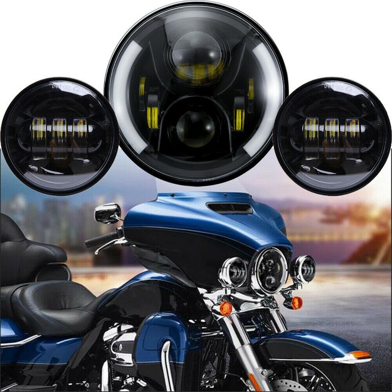 7" LED Round Headlight + Passing Lights For Harley Touring Road King eBay