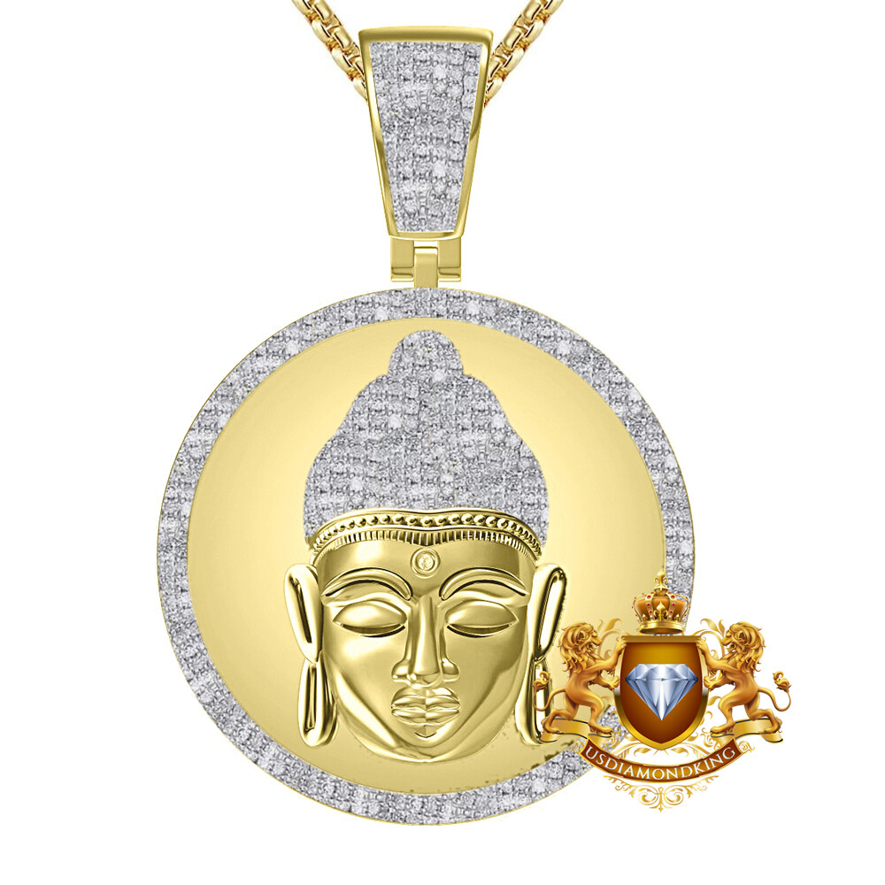 Pre-owned Us Diamond King Real Diamond 0.61 Cwt. Siddhartha Lord Gautama Buddha Head Charm Pendent 2.25'' In Yellow Gold Finish