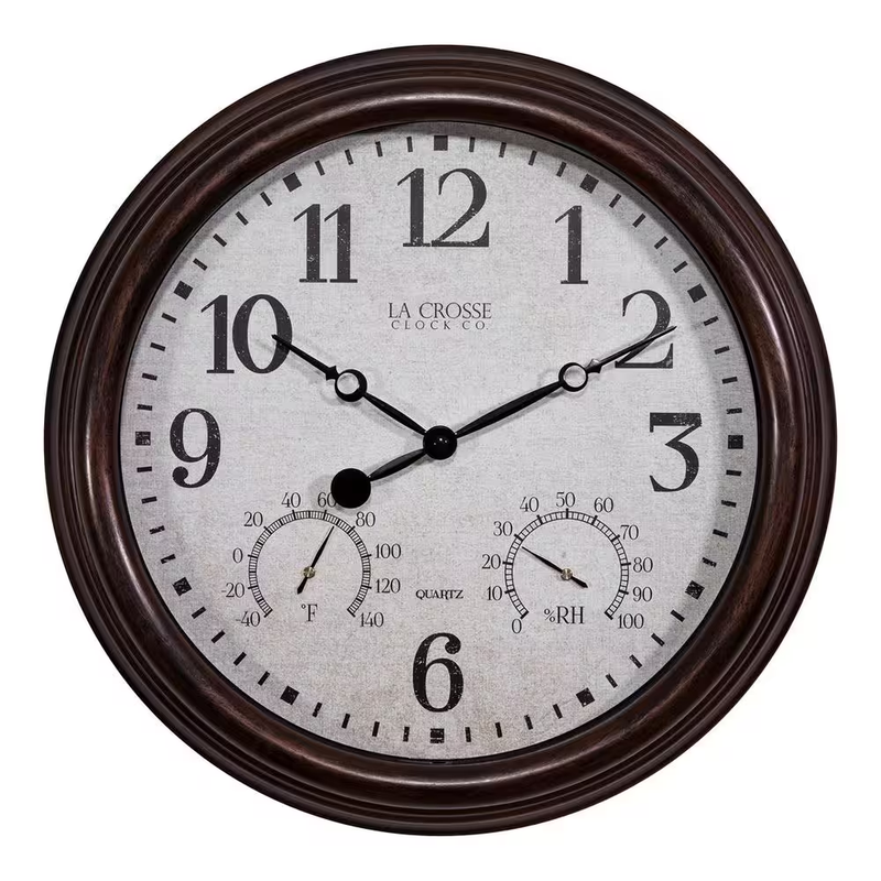 Wall Clock Outdoor Indoor Temperature Humidity Weather Resistant Quartz Clock