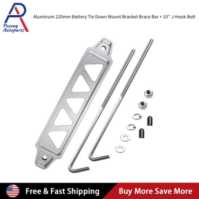 Aluminum Car Battery Hold Tie Down Bracket Mount Kit with 10''  J-Hooks Bolts