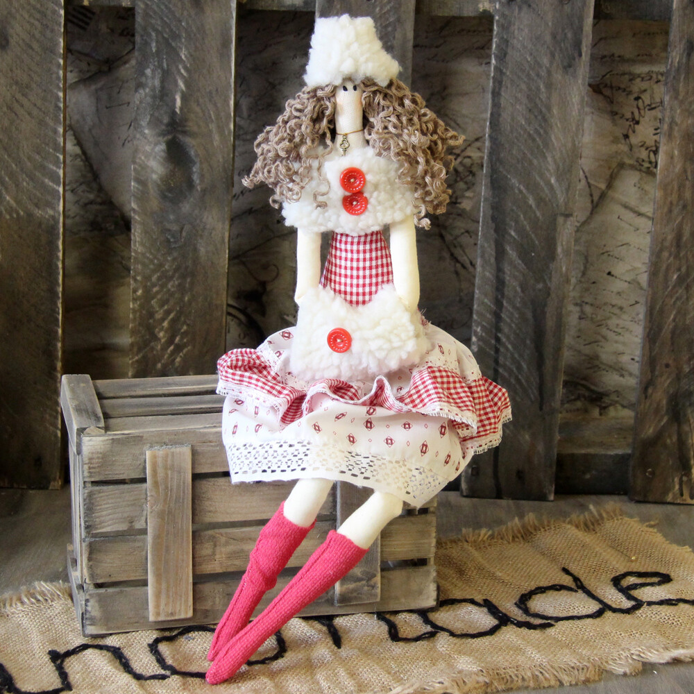 Vintage Künstlerpuppe Tilda-Stil 47 cm Dekopuppe Shabby Stoffpuppe Handarbeit