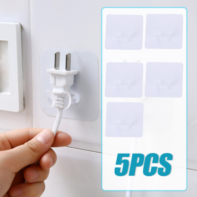 5PCS Self Adhesive Strong Hooks Transparent Hanger Wall Bathroom Kitchen Racks