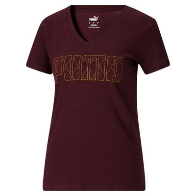 

Женская футболка Puma Deco Glam Fill с круглым вырезом и короткими рукавами, цвет бордовый, спортивный, Burgundy