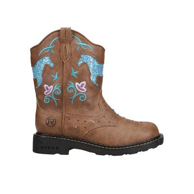 

Roper Glitter Horse Round Toe Cowboy Youth Girls Brown Casual Boots 09-018-1202, Коричневый, Roper Glitter Horse Round Toe Cowboy Youth