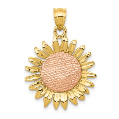 Pre-owned Superdealsforeverything Real 14kt Two-tone Polished Sunflower Pendant