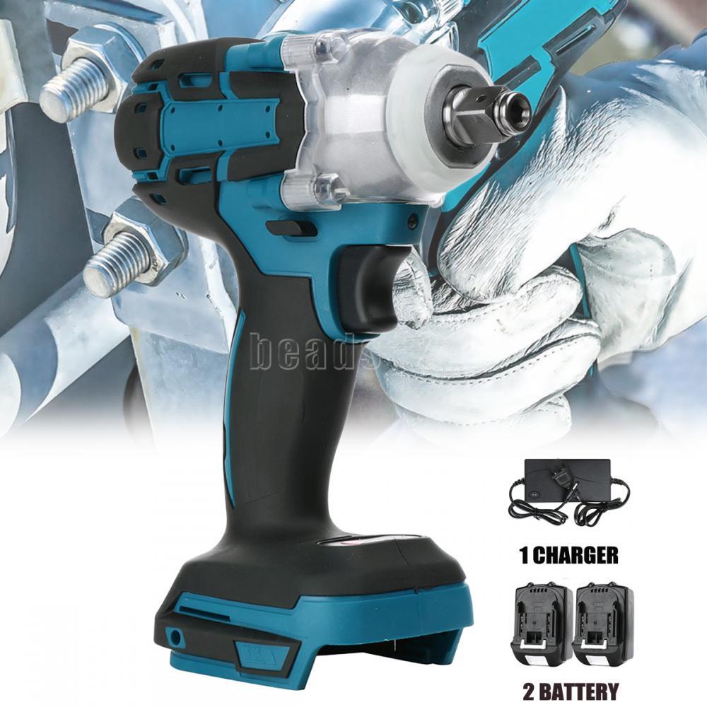 Cordless Electric Impact Wrench Gun 1/2'' with 2 Battery+Charger For Makita