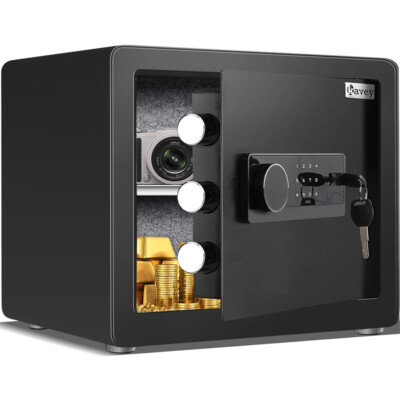 Kavey 0.8 Cub Safe Box, Home Safe with LCD Screen Keypad and Dual Alarm System