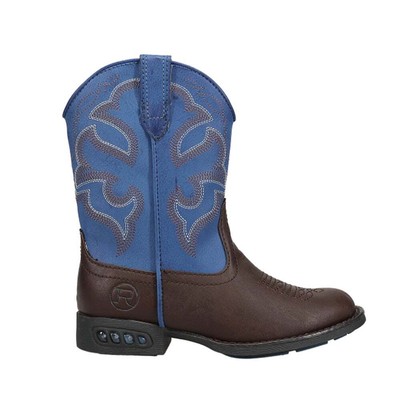 Roper Lightning Embroidery Round Toe Cowboy Youth Boys Синие, коричневые повседневные ботинки