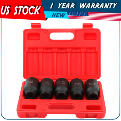 5pc 6 point 1/2'' DR. Front & Back Wheel Spindle Axle Nut Deep Impact Socket Set