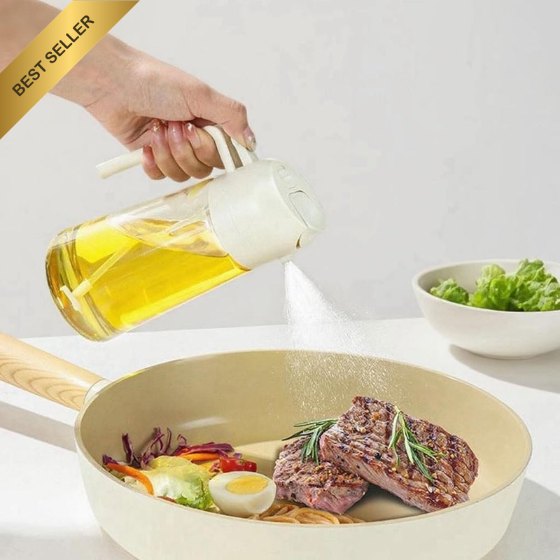 2 IN 1 Premium Oil Spray Bottle 450ml Kitchen Mist Dispenser Beige