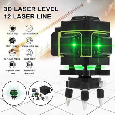 3D Laser Level 12 Lines Grünes Licht 360° Selbstnivellierend Kreuzlinienlaser.