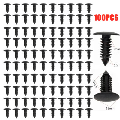 100x 8mm Bumper Clips Auto Car Hole Plastic Rivets Fastener Fender Push Trim Pin