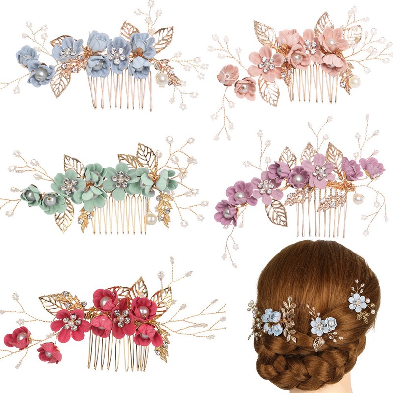 Bride Hair Jewelry Flower Hair Pin Leaves Tiara Bridal Clips Hair Combs