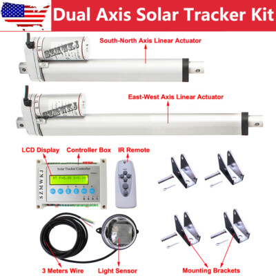 Complete Dual Axis Solar Tracker Kit W/ (6''& 12'') Linear Actuators W/ Controller
