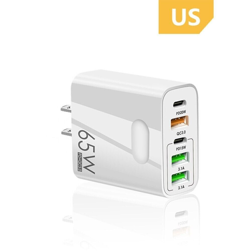 65W 5USB Type C Fast Wall Charger PD QC3.0 Adapter For MacBook iPhone Samsung US