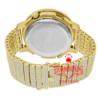 Pre-owned Khronos Gold Tone  Olympic Dial Watch Mens Lab Diamond 10 Row Custom Band & Bezel