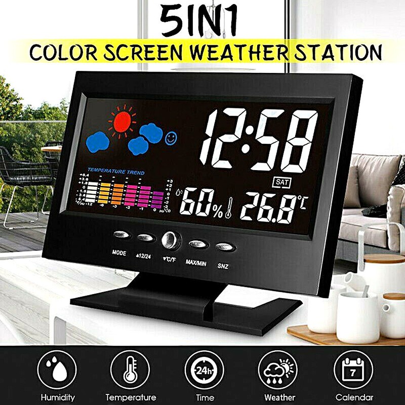 Digital Alarm Clock Led LCD Display Snooze Desk Bedside Time Date Temperature .c