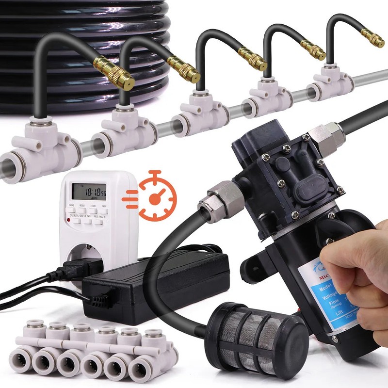 3/8" 9/12mm Automatic Watering Misting System 120W Diaphragm Pump Sprayer Kit fo