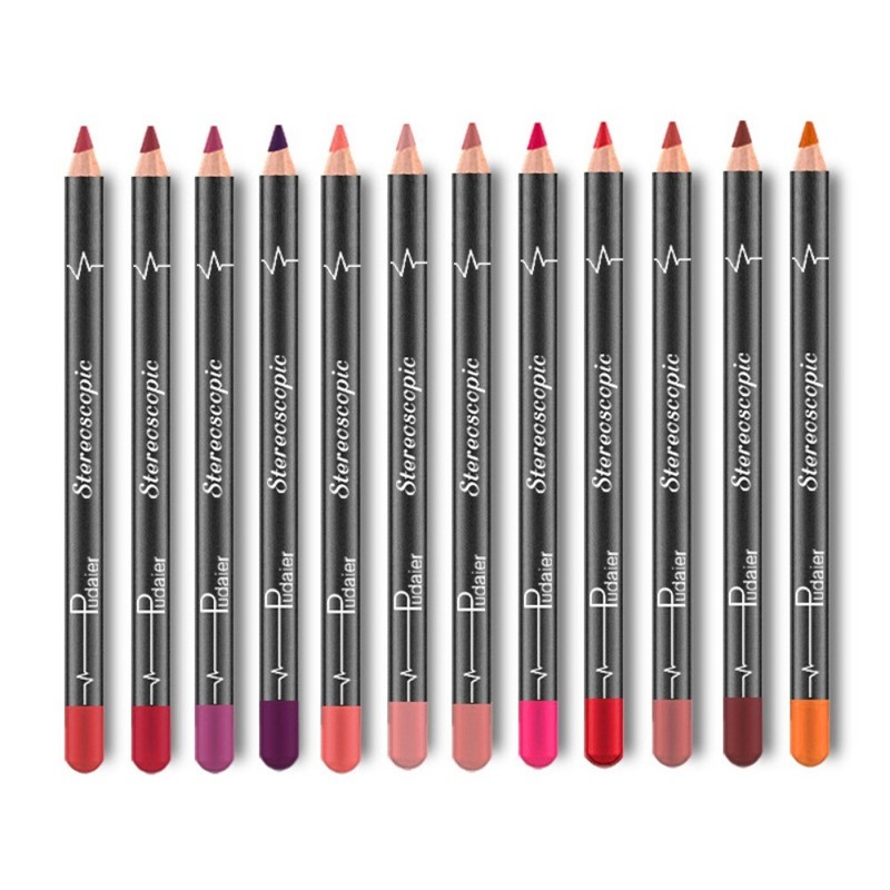 Waterproof Lip Liner Pencil Lipstick Eyeliner Pen 12 Colors Matte Lip Liner