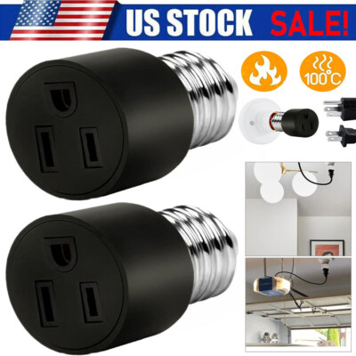 2 Pack E26/E27 Plug Adapter Light Socket to 2/3 Prong Light Bulb Outlet Adapter