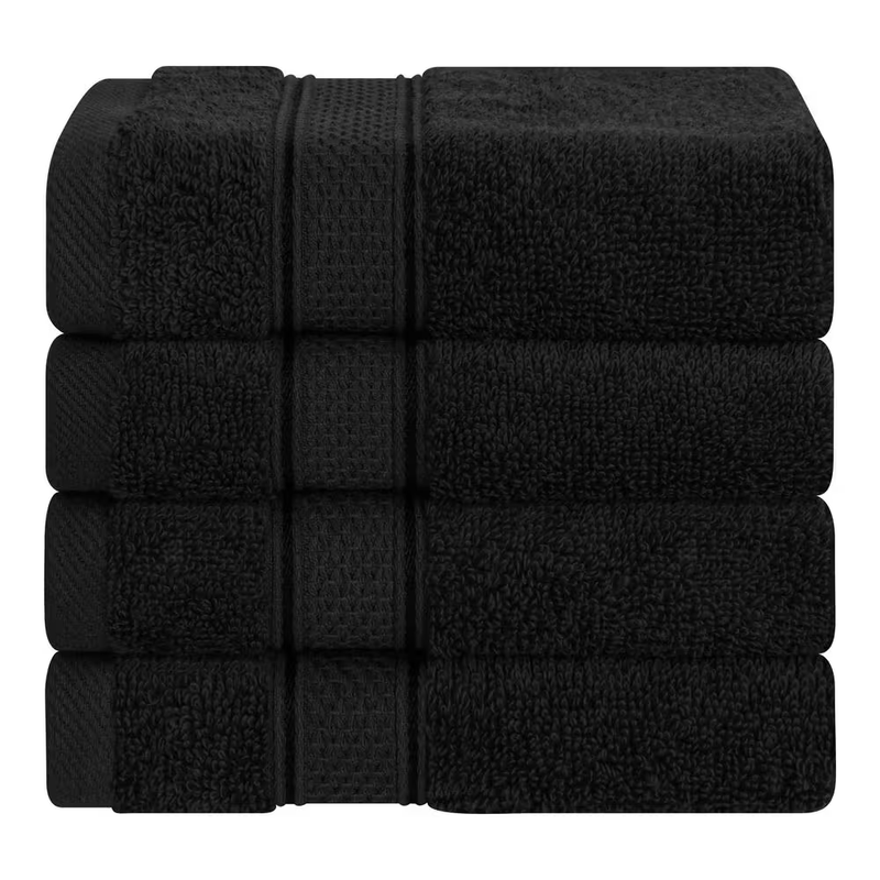 Salem Luxury 4-Pack Black Washcloth Set, 100% Turkish Combed Cotton, 13 In. X 13 In. Washcloths