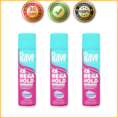 Rave 4X Mega Hold Hair Spray, All-Weather with Vitamin-Rich Formula, 11 oz, 3 PK