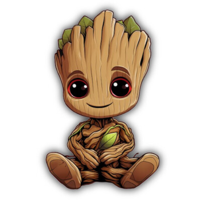 Groot Sitting Down Funko Pop Style Cut To Shape Vinyl Decal Sticker