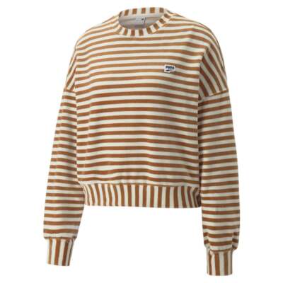 

Puma Downtown Велюровая полосатая толстовка с круглым вырезом женская коричневая 53574674, Коричневый