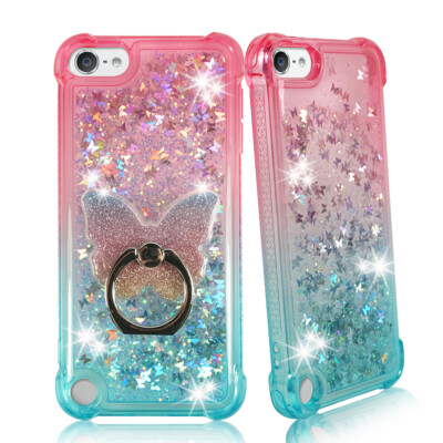 For Apple iPod 7th/6th/5th Gen Liquid Glitter Bling Bumper Case Cover Phone Ring