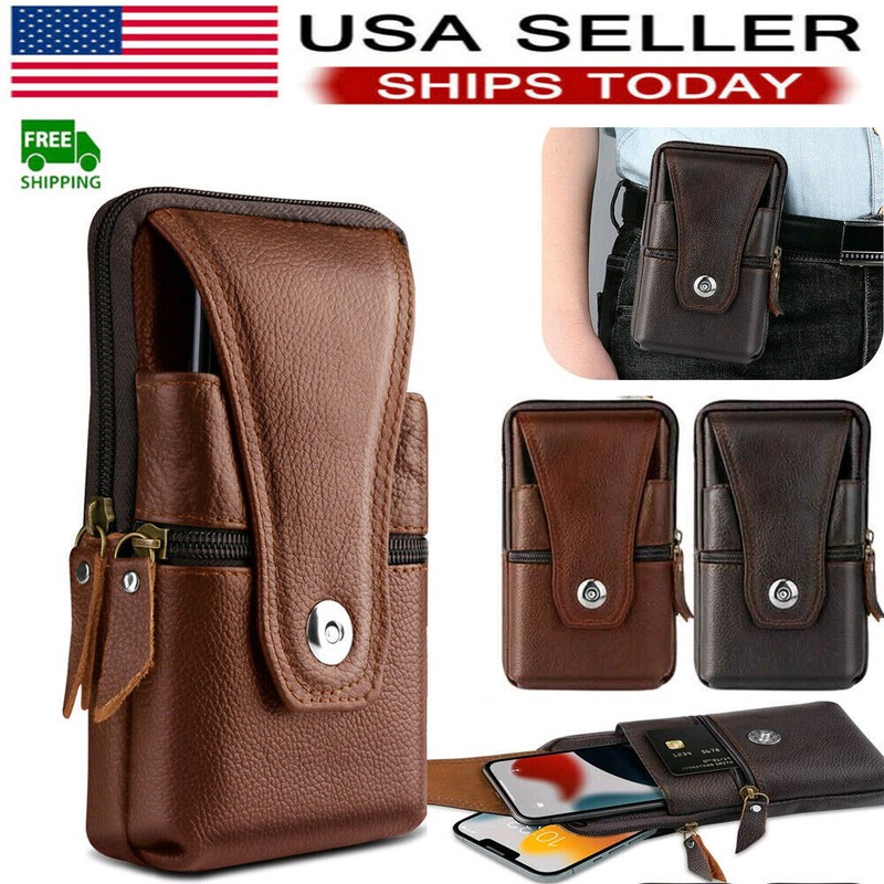 Cell Phone Waist Belt Holster Loop Pack Bag PU Leather