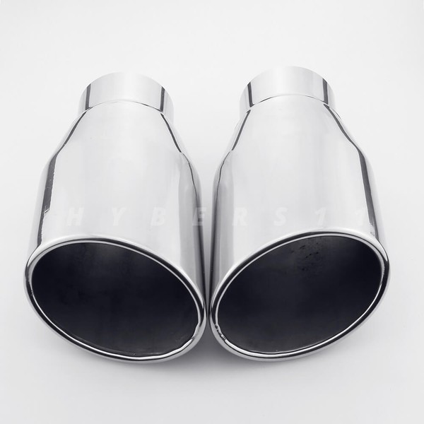 picture 3 of Pair Stainless Steel Oval Exhaust Tips 2.25 inch Inlet Rolled Angle Cut Out