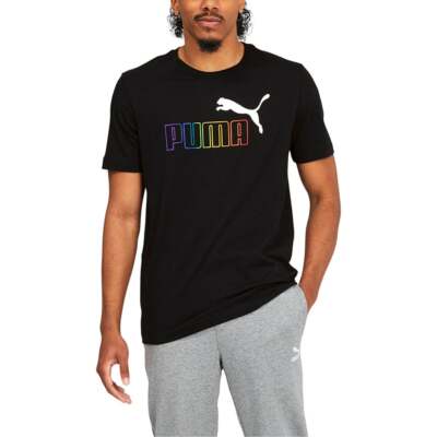 

Puma 670508-01 Мужская повседневная футболка с круглым вырезом и короткими рукавами с радужным логотипом, Черный, Puma Rainbow Logo Graphic Crew Neck Short Sleeve