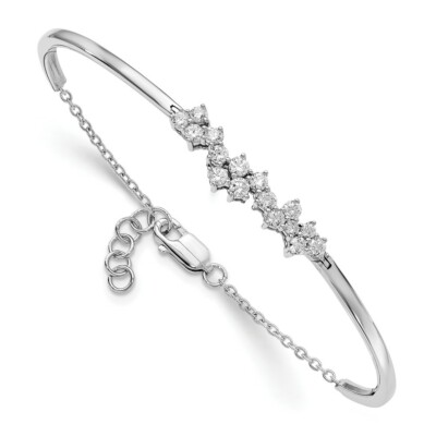 Pre-owned Skyjewelers Real 14kt White Gold Diamond Bangle Chain Bracelet; 7 Inch; Lobster Clasp