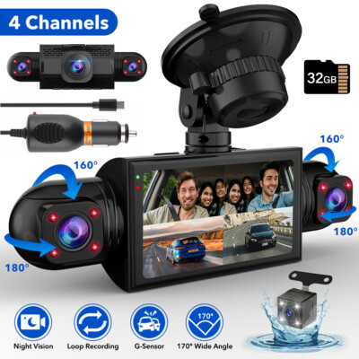 4 Channel Dash Cam 360° Dash Camera HD 1080P 4 Lens Driving Recorder w/32G Card