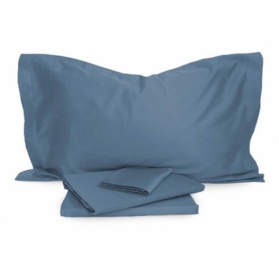 Complete Double Sheets in ZUCCHI satin Solid Color Avio